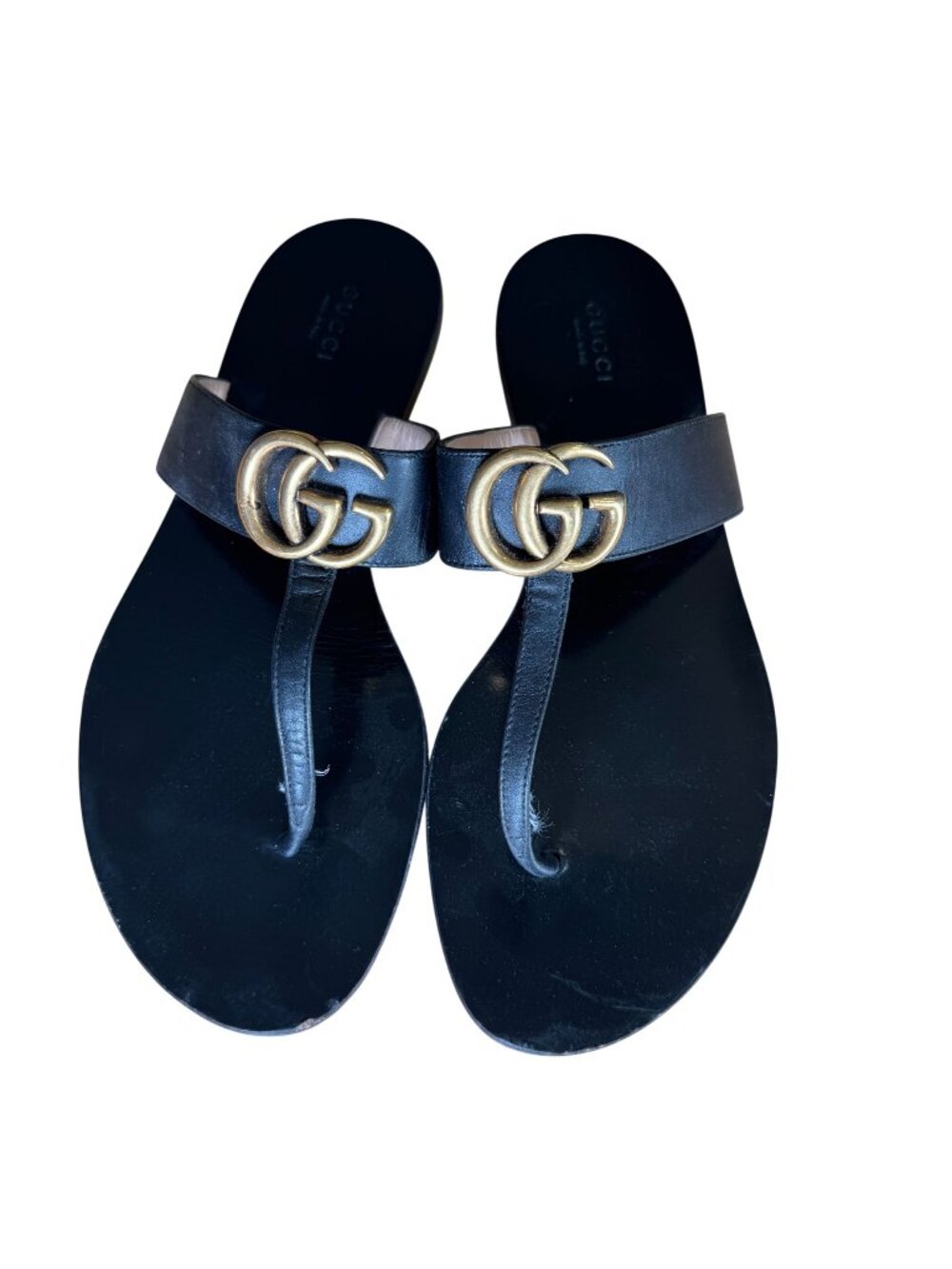 Gucci Marmont GG Thong Flip Flop Sandals Black Leather Women's Size EU 39 US 9